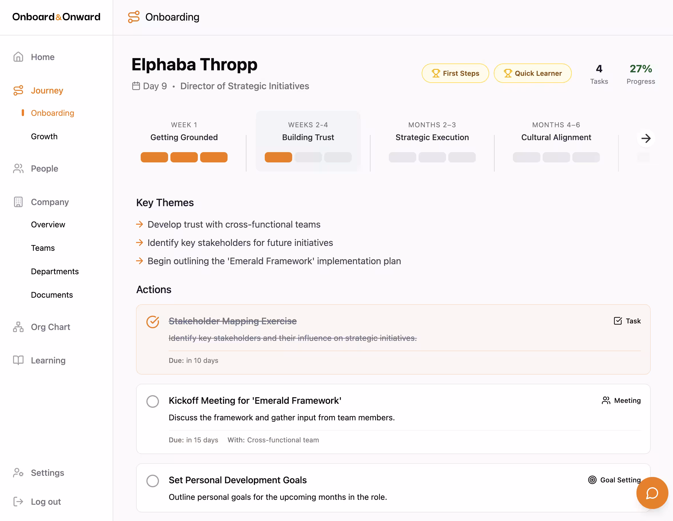 Onboard dashboard preview